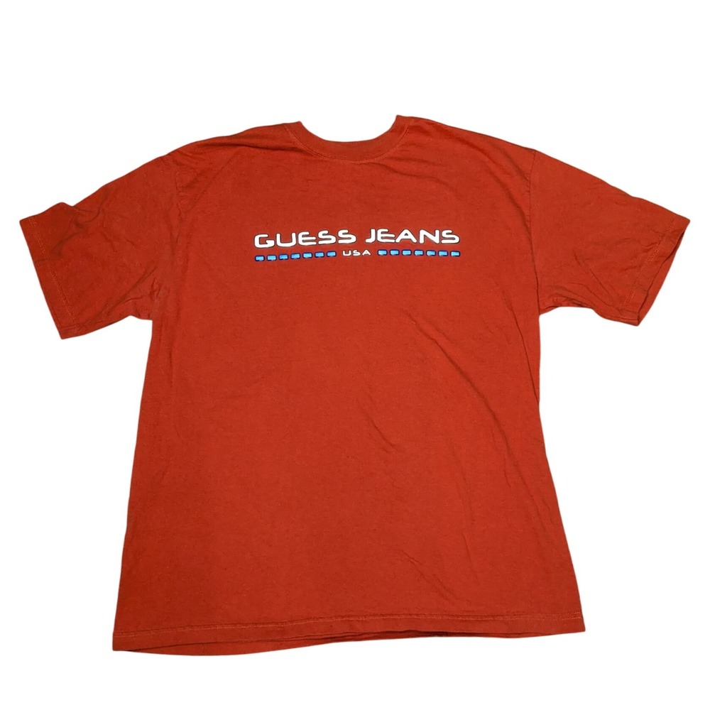 Guess Y2K Vintage Streetwear Logo Skater Orange Men's Short Sleeve T-Shirt CL